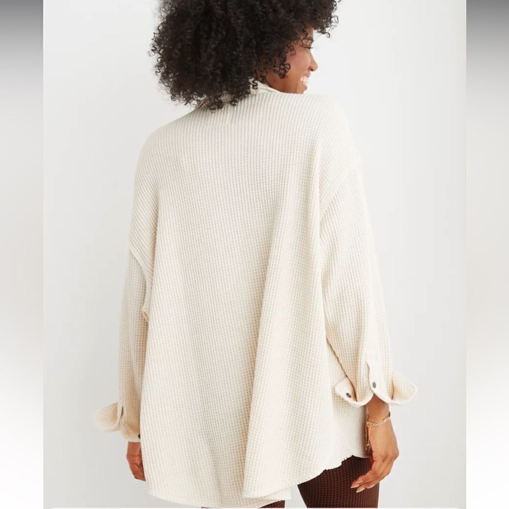 aerie XXL Lumber Jane Cream Heather Frost Waffle Knit Shirt - Picture 6 of 9